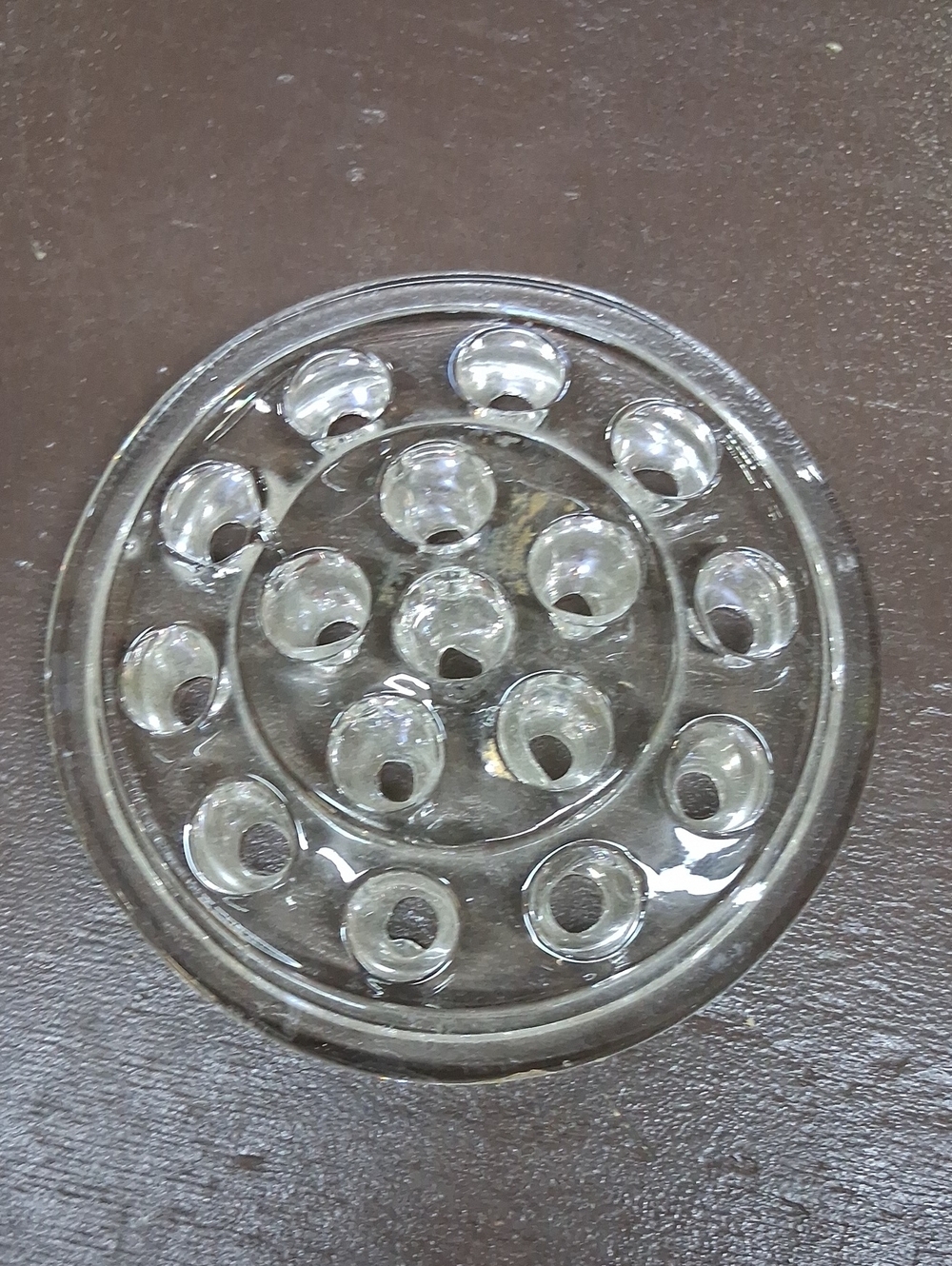 Vintage 16 Hole Clear Glass Flower Frog.